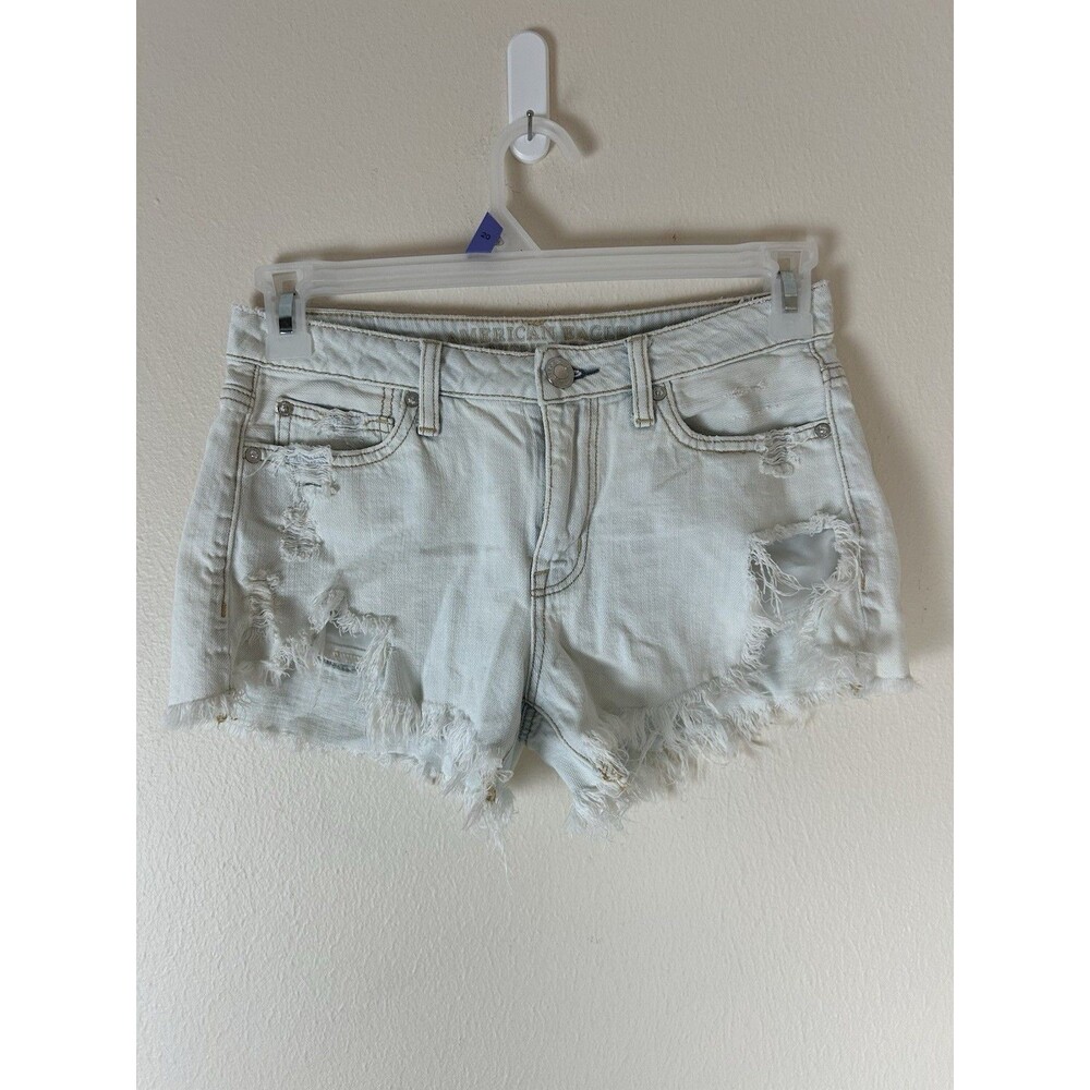 American Eagle 0 Slouchy Shortie Jean Shorts Denim Light Wash Low Rise Micro Y2K